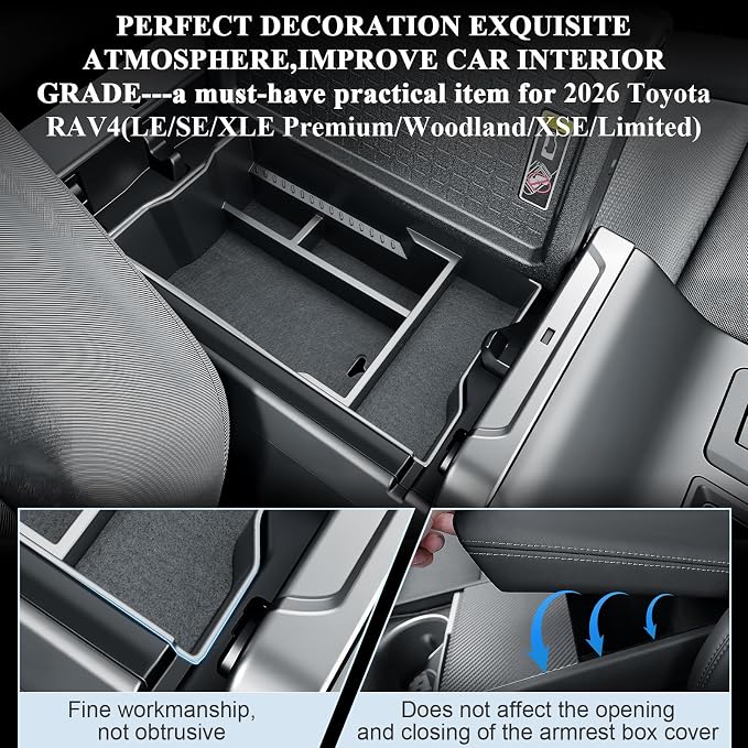 BIBIBO for 2026 Toyota RAV4 Center Console Organizer 2026 Toyota RAV4(LE/SE/XLE Premium/Woodland/XSE/Limited) Console Tray 2026 RAV4 Console Insert Tray