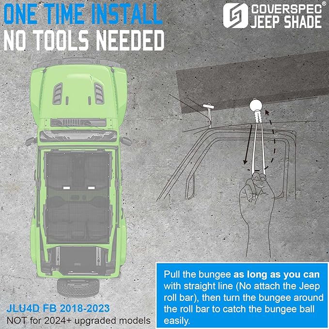 JL Top Sun Shade Roof Compatible with Jeep Wrangler 2 or 4 Door 2018 to 2023 Sunshade Sunroof Cover Blocks UV Wind Noise Gray Mesh for Full Length