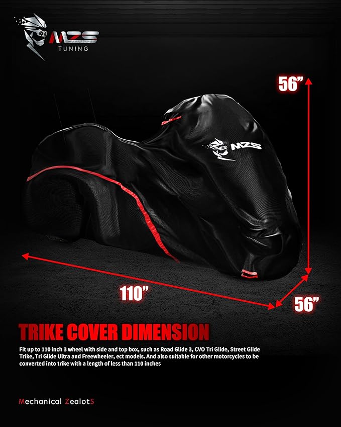 MZS Trike Motorcyle Cover Waterproof Compatible with Freewheeler Tri Glide Ultra Street Road Glide 3 CVO, 3 Wheel Vehicle Covers Sun Rain All Weather Outdoor Protection Storage