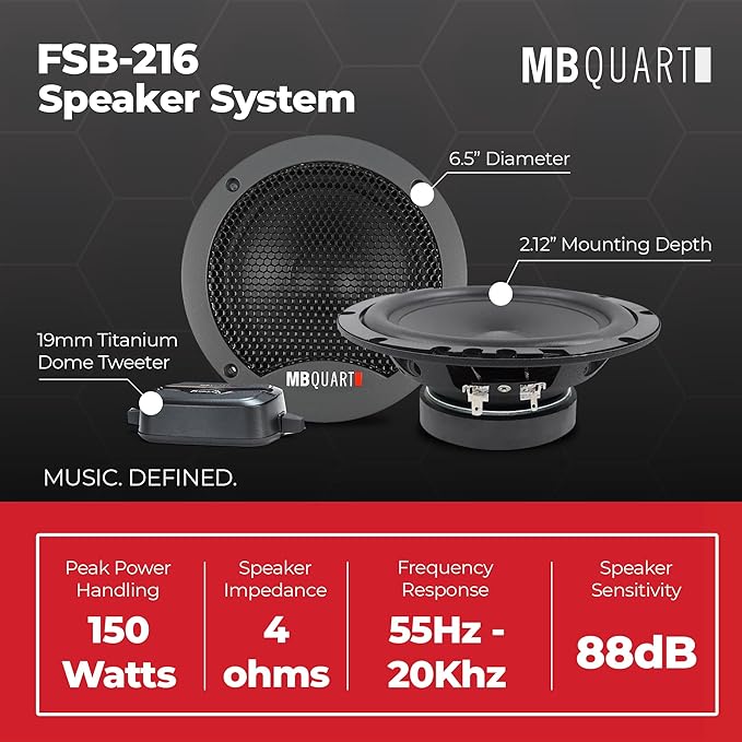 MB Quart FSB216 Formula Component Speaker System (Black, Pair) – 6.5 Inch Component Speaker System, 70 Watt, Car Audio, External Crossover, 4 OHMS