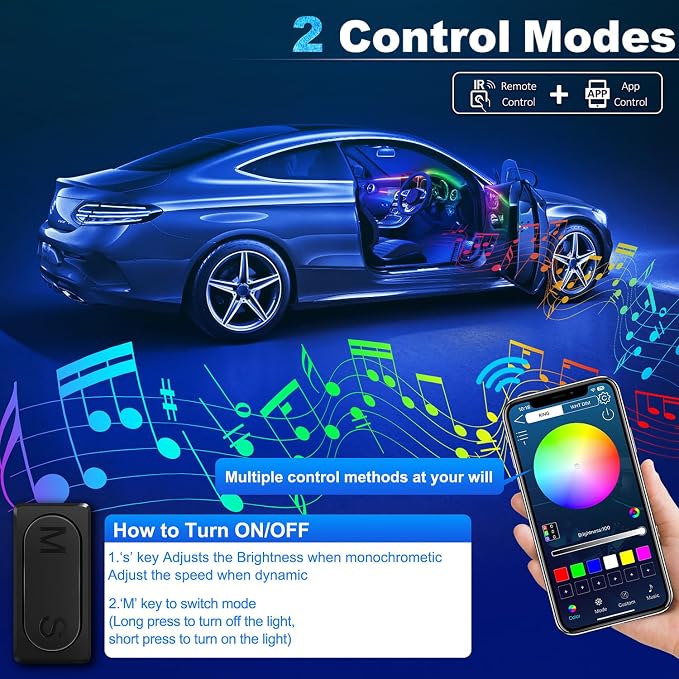 Dreamcolor Acrylic Interior Car LED Strip Light with Wireless APP, RGB 6 in 1 with 175 inches 612 LEDs Fiber Optic Car Ambient Lighting Kits, Dynamic Chasing Music Sync Neon LED Strip Lights for Car