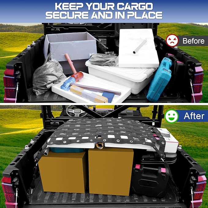 StarknightMT Cargo Net with Adjustable Straps Compatible with Truck Pickup UTV Polaris Ranger General Can-am Defender Commander Kawasaki Mule CFmoto UForce 45.7 * 27.2 inch