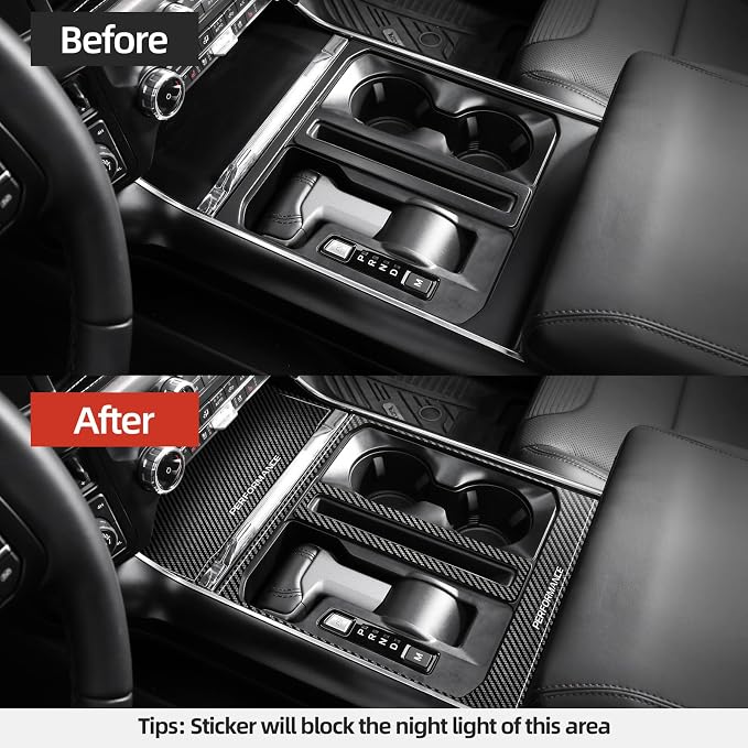 BETTERHUMZ Central Control Gear Shift Panel Cover Sticker Compatible with Ford F150 2021 2022 2023 2024 2025 for Alcantara Carbon Leather Car Interior Accessories (Carbon Leather)
