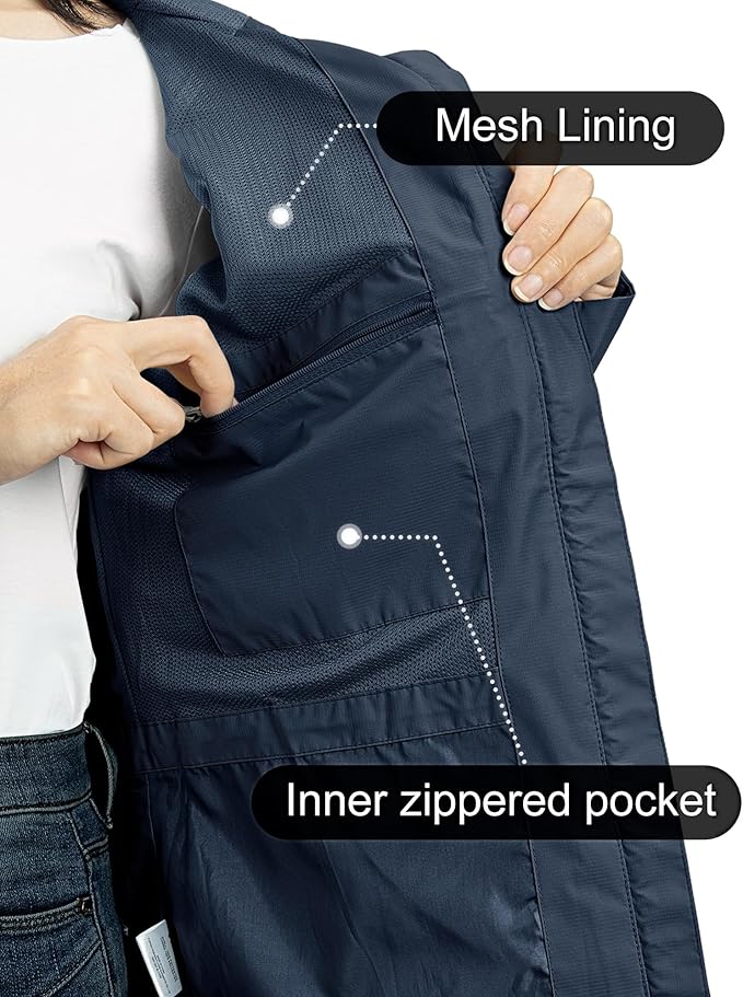 Outdoor Ventures Packable Rain Jacket Women Lightweight Waterproof Raincoat with Hood Cycling Bike Jacket