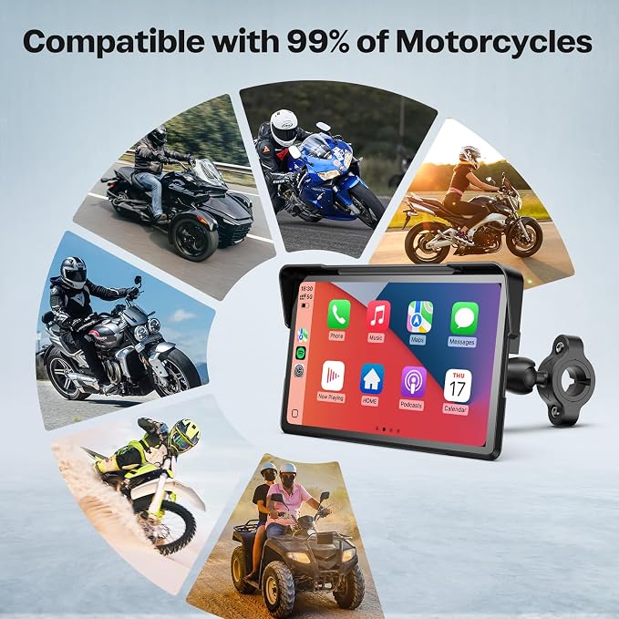 WonVon Motorcycle CarPlay Screen with Android Auto – 7” Waterproof GPS, Pantalla para Moto, Apple CarPlay, Navigation System for Motorcycle, Dual 4K Dash Cam Bluetooth Audio, BSD & TPMS