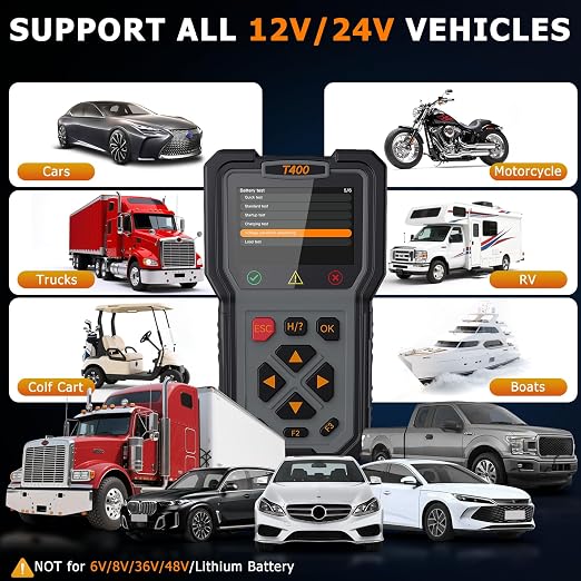 OBD2 Scanner and Battery Tester, 2-in-1 Car Diagnostic Tool, Check Engine Code Reader, 12V Battery Analyzer, Relay Tester, Fuel Injector Tester for Heavy Duty Truck, T400