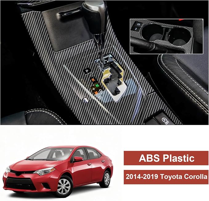 Carbon Fiber Center Console Gear Shift Panel Cover Cup Holder Panel Cover Compatible with Toyota Corolla Sedan 2014–2019