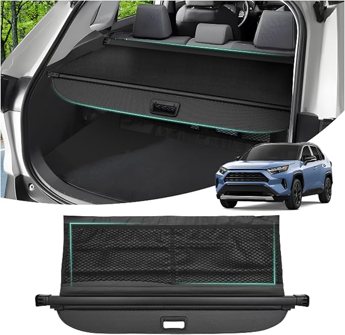 Powerty Retractable Cargo Cover for 2019-2025 Toyota RAV4-Carbon Fiber Texture Trunk Cover Privacy Screen Rear Security Shade for RAV4 Accessories with Storage Net