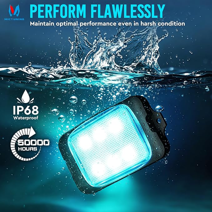 MICTUNING C3 RGBW Rock Lights 4 Pods with Wiring Switch Kit | Expandable to 32 pods, MagicLink APP Control, 160° Wide Beam, IP68 Waterproof Multi-Color Neon Underglow Lights