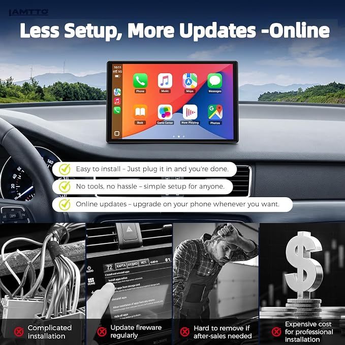 LAMTTO 11" Wireless CarPlay Screen with in-Cell Display - Dual-Band WiFi, OTA Updates & Mirror Link for iPhone & Android, A Thoughtful Gift for Family & New Drivers