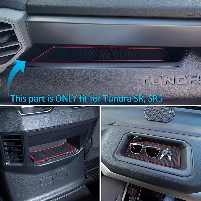 TOPINSTALL Red Center Console Tray and Rubber Liners Compatible with 2022 2023 2024 Tundra Accessories, Anti-Dust Dress Up The Interior