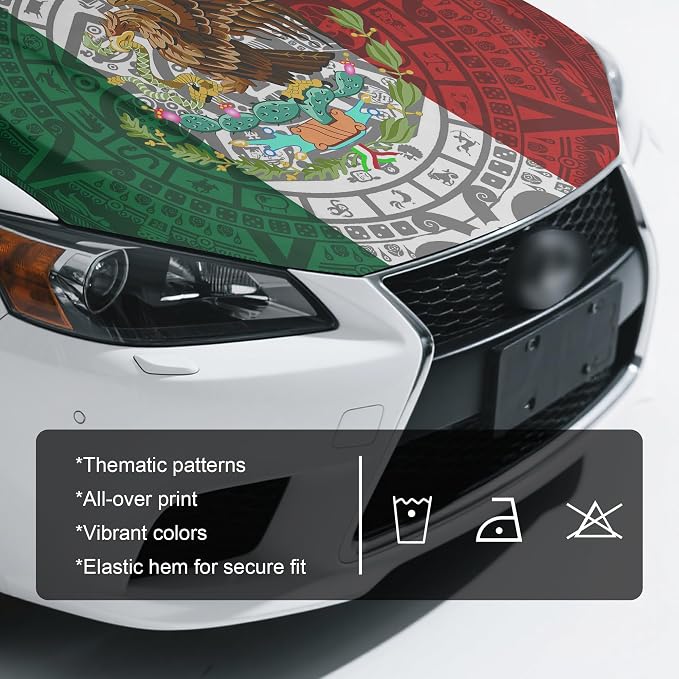 Mexico Flag Car Hood Cover, 4x5 Feet Car Bonnet Banner | Universal Fit, Elastic Polyester, Stretchable