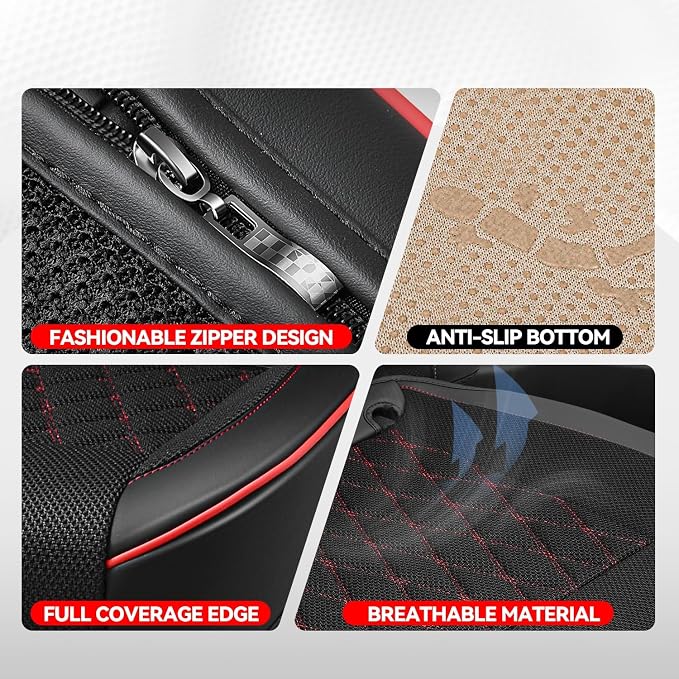 Auto Dynasty Car Seat Covers Full Set, Anti-Slip Automotive Interior Covers with Storage Pocket, Breathable Car Seat Protectors, Airbag Compatible, Fit Most Vehicles, Diamond Stitch Mesh Black