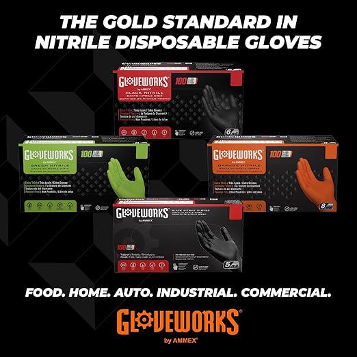 GLOVEWORKS 8 Mil Orange Nitrile Disposable Gloves Heavy Duty Industrial RDT for Mechanic and Automotive, XXL 3 Boxes of 100
