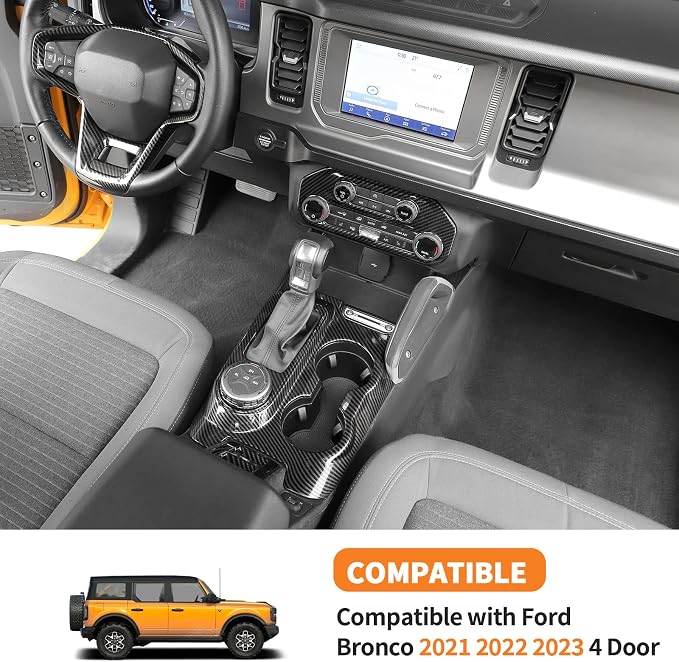 9PCS Full Set Interior Trim Kit Fit for Ford Bronco 4 Door, 2021-2024 Center Console Gear Shift Panel, Inner Door Handle Trim (Carbon Fiber)