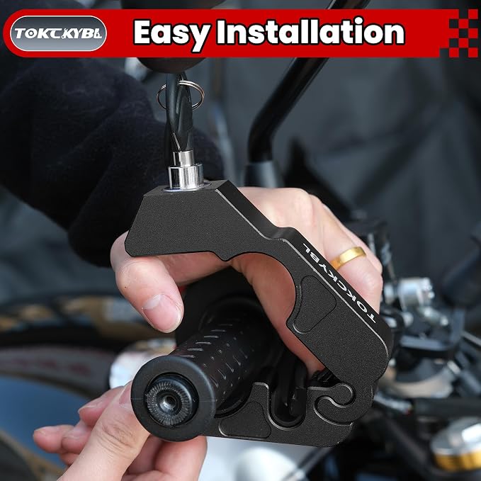 Motorcycle Lock, Heavy Duty Anti Theft Helmet, Brake and Handlebar Lock, Universal for Motorcycles, ATVs, Dirt Bikes, Mopeds, Scooters, Black