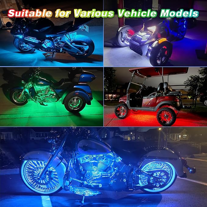 Chaser Dreamcolor Motorcycle LED Underglow Kit with/APP/RF Remote Brake Turn Signal,10PCS Chasing Motorcycles RGB+IC 12v Effect LED Strips Light Waterproof Multicolor for Harley Kawasaki