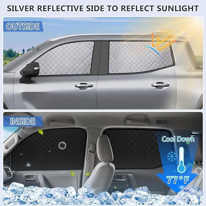 ZATOOTO Car Window Shades for Silverado EV 2024 Sun Shade for Side Windows 4 Pack, Car Window Cover for Camping with Breathable Window Screen and Reversible Blackout Window Shade for Privacy Heat