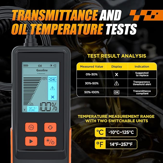 Engine Oil Tester Gasoline & Diesel Engine Oil Quality Tester, 50-Inch Extended Probe Engine Oil Analyzer with 2.8" LCD, Fast Respons for Vehicles Motorcycle