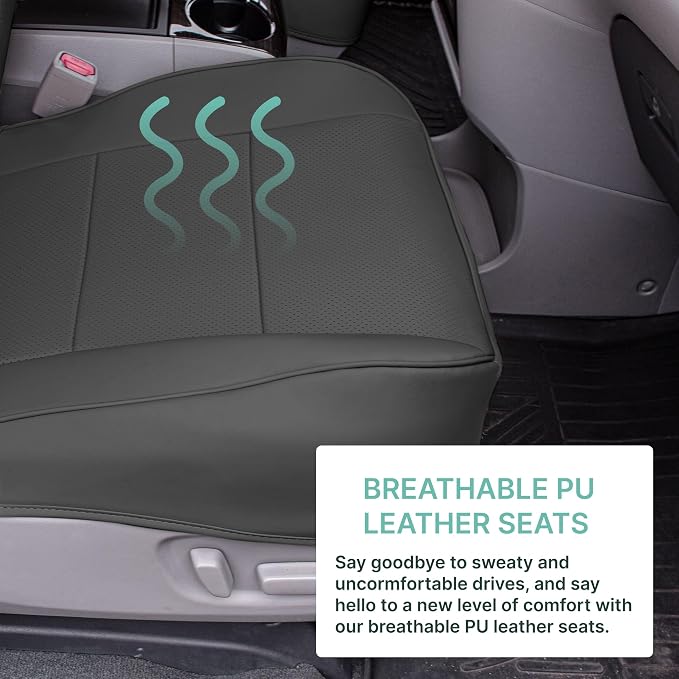 FH Group Custom Fit Car Seat Covers Specifically Made for 2011-2020 Toyota Sienna 7 Passenger, Car Seat Cover Front Set, Automotive Seat Covers in Black Faux Leather, Waterproof and Washable