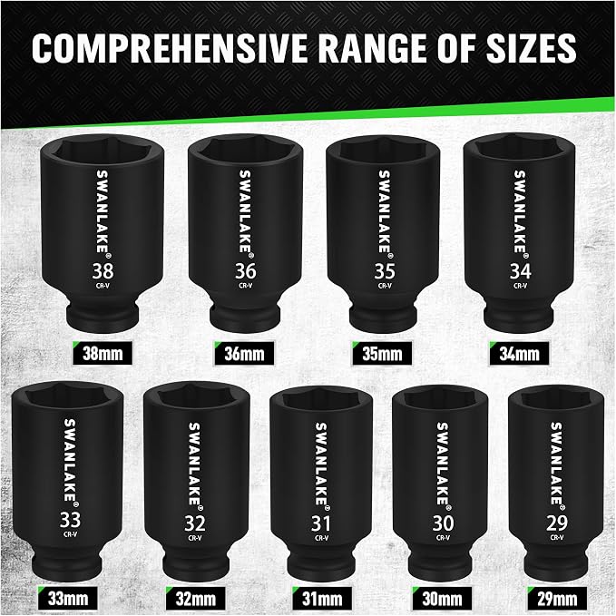 SWANLAKE GARDEN TOOLS Bundled Products-2 Items: 18-Piece Socket Organizer Set & 9-Piece 1/2" Metric Impact Socket Set