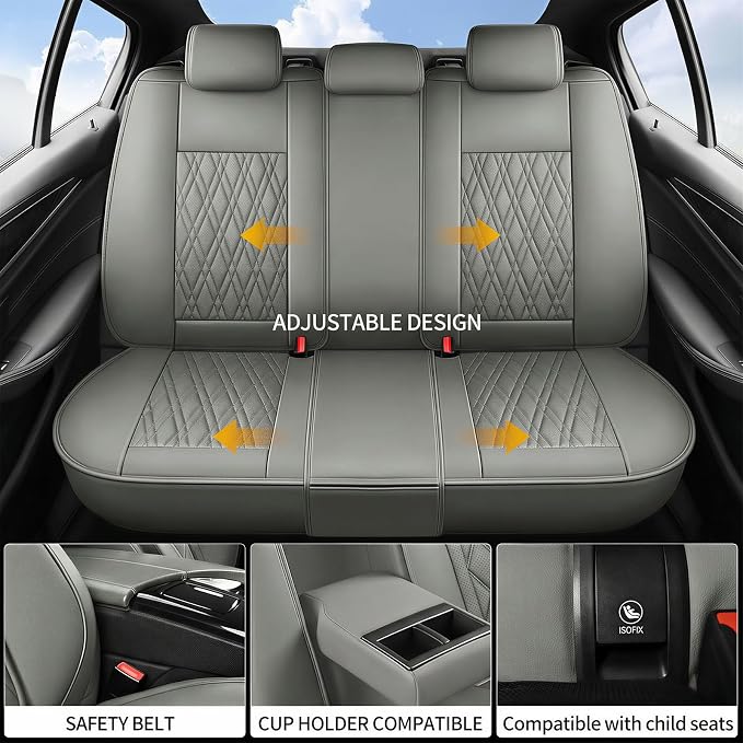 Car Seat Covers Compatible with Ford Taurus 2002-2019 - Full Set 5 Seats Luxury Leather All-Weather Seat Cushions & Protectors, Waterproof & Breathable, Airbag Compatible (Gray)
