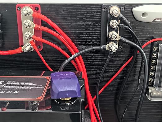 Bus Bar Copper 12V-48V DC 600A High Current Busbar Distribution Blocks with 4X 3/8" Posts Electrical Terminals, Heavy Duty Positive& Negative Ground Battery Buss Bars, Red&Black 2 Pack