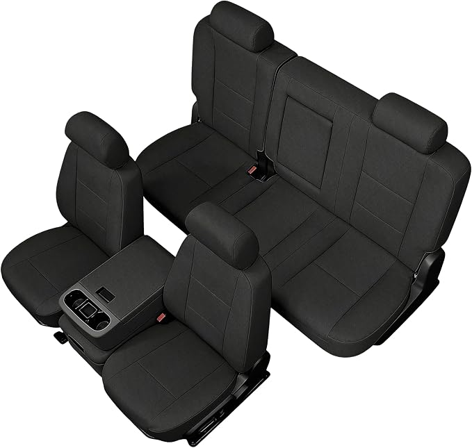 Seat Covers for Chevy Silverado & GMC Sierra 1500/2500HD 2007-2013 Heavy Duty Cloth Protector Interior Accessories，Waterproof & Machine Washable-Black (Front & Rear)