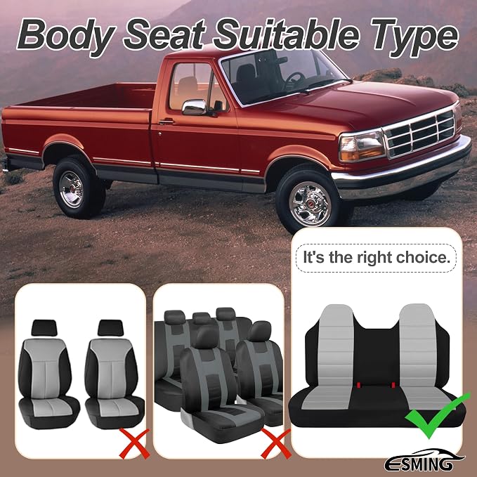 ESMING Front Bench Seat Cover with Molded Headrests for Ford F150 F250 F350 1992 1993 1994 1995 1996 1997 1998 Heavy-Duty Oxford Fabric No Center Armrest Washable Truck Seat Protector - Gray
