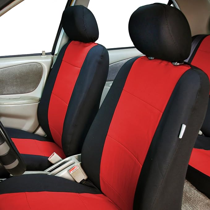 FH Group Neoprene Seat Covers Full Set – Universal Fit for Cars Trucks and SUVs (Red) FB083115 + F11306