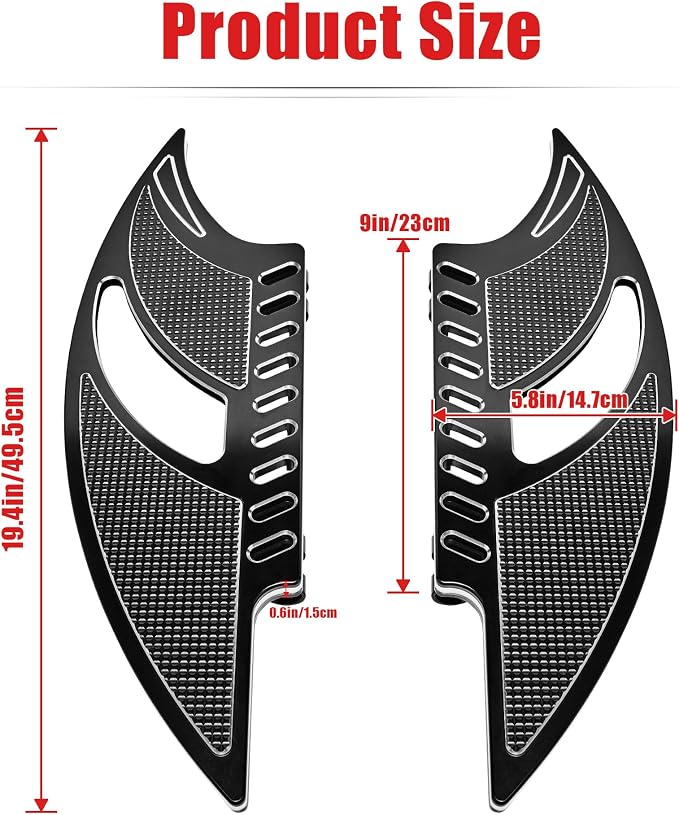 Goldfire Large Floorboards Driver Footpegs Front Rider Foot Rest Pedal Bat Shape Motorcycle Accessories Fit for Harley 2012-2016 FLD, 1986-2017 FL Softail, 1986+ Touring and 2008+ Trike Models, Black
