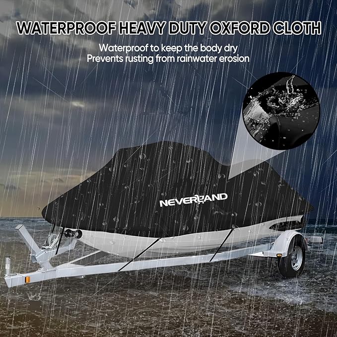 NEVERLAND Jet Ski Cover Suitable for 2 3 Seater Jetski Covers Heavy Duty Waterproof with 2 Air Vent Marine Grade UV Resistant Compatible with Yamaha Sea-Doo Lengths 120'' to 135"(Black)