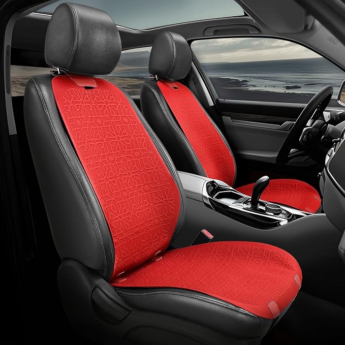 Auto Dynasty Car Seat Covers Full Set, Anti-Slip Automotive Interior Covers, Breathable and Comfort Car Seat Protectors, Airbag Compatible, Universal Fit Most Vehicles, Red (Protex Series)