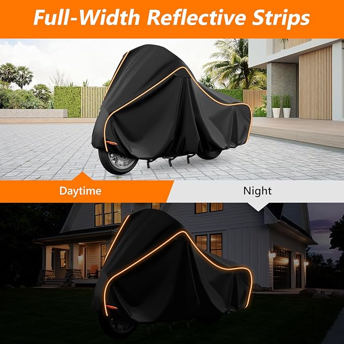 Motorcycle Cover for Honda GL1500 GL1800, Honda Gold Wing 2001-2023 with Side Trunk, All Weather Outdoor Black Protective Cover with Reflective Strips,Vent Holes and Lock Holes (Without top Box)