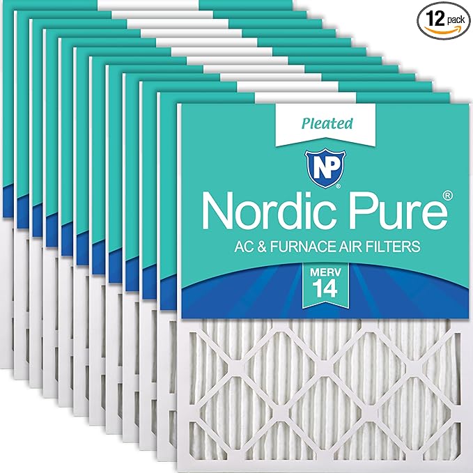 Nordic Pure 16x20x1 (Actual Size: 15 1/2 x 19 1/2 x 3/4) Pleated MERV 14 Air Filters 12 Pack