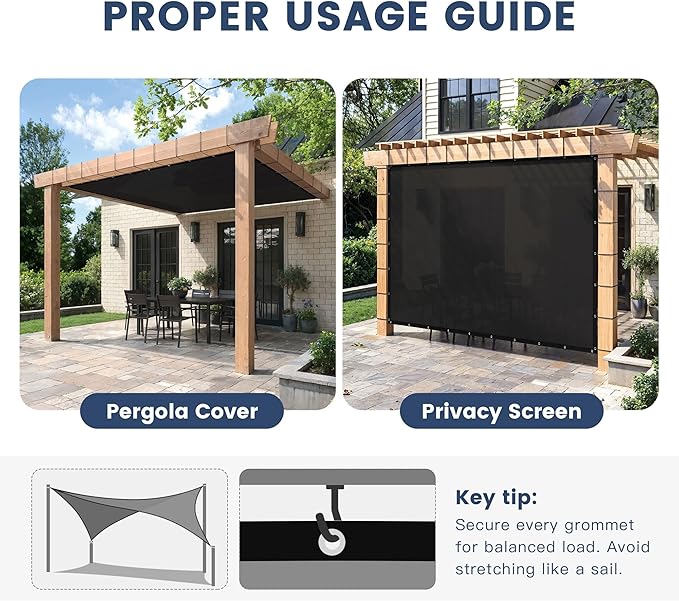 90% Sun Shade Cloth with Grommets, Customizing Outdoor Pergola Shade Cover, Heavy-Duty Mesh Tarp Patio Sun Screen for Lawn Garden Backyard, 7X23 FT, Black