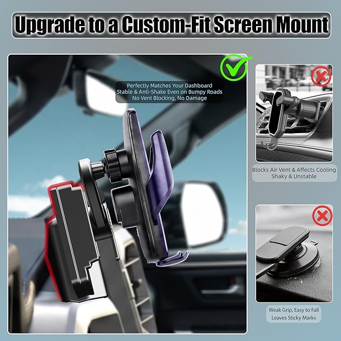 Car Phone Mount for 2022-2026 Toyota Tundra & 2023-2026 Toyota Sequoia, Smart Auto-Clamping on 14" Touchscreen, 15W Wireless Fast Charging, 360° Adjustable, Without Blocking Airflow
