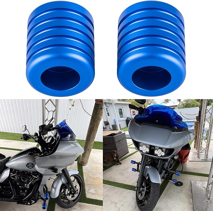 Advanblack ProTek Machined 1.25" Crash Bar Sliders Decorative Wheel Rotatable End For Front Engine Guard Harley Saddlebag Guards (Blue CNC)