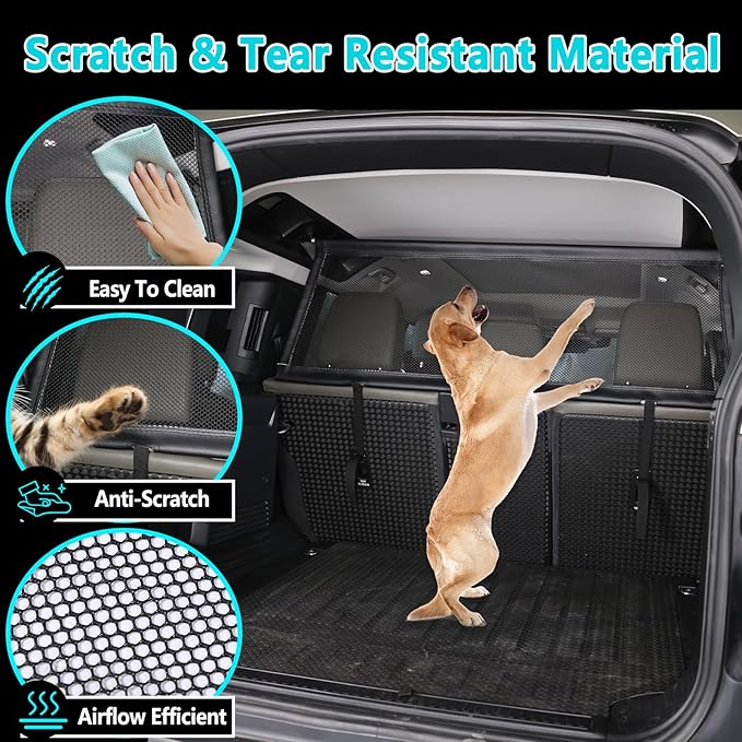 Pet Restraint Net Dog Fence Car Backseat Divider Vehicle Gate Cargo Area Travel Trunk Mesh Net Screen for Land Rover Defender 110 1984-2018 2019 2020 2021 2022 2023 2024 2025+ (Black)
