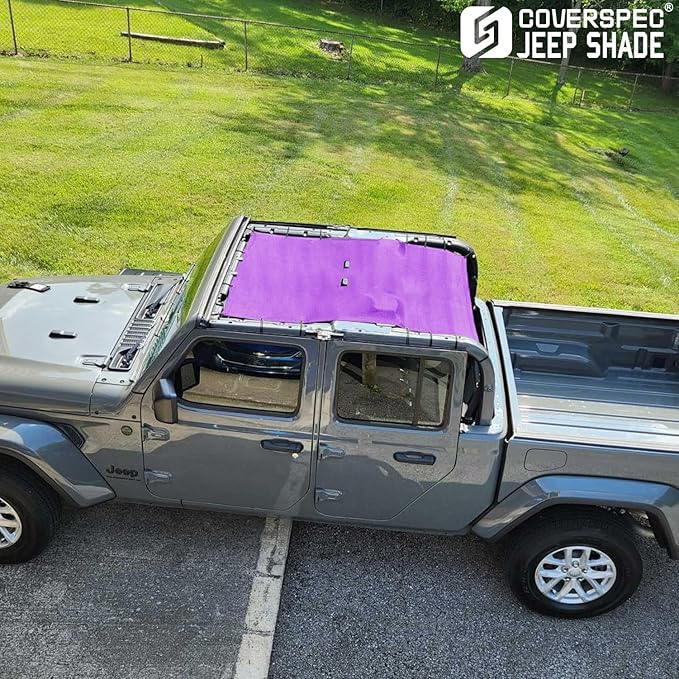 JT Top Sun Shade Roof Compatible with Jeep Gladiator 4 Door 2018 to 2023 Sunshade Sunroof Bikini Cover Blocks UV Wind Noise Purple Mesh for Full Length