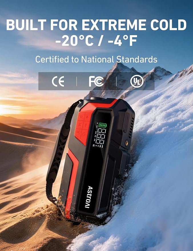 AstroAI Jump Starter with Air Compressor, Car Battery Jump Starter Portable with 150PSI Cordless Auto-Shutoff Tire Inflator, 12V Battery Charger Booster(Dark Red)