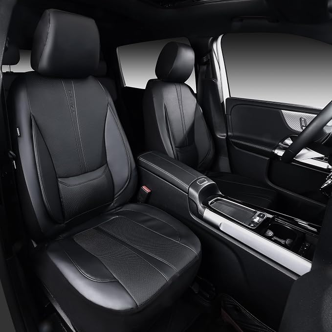 CAR PASS 3D Foam Support Leather Car Seat Covers Front Seats,Waterproof Faux Leather Front Seat Cover for Car,Universal Fit Anti-Slip for SUV Truck,Rubber Floor Mats for Cars