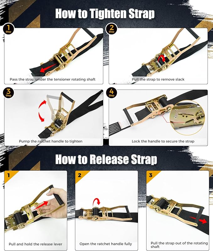 2 Inch Ratchet Straps 6 Pack, 15ft Heavy Duty Tie Down Straps with J Hooks, 6000 LBS Break Strength, 2000 LBS Working Load, Cargo Ratchet Straps for Truck Trailer ATV Motorcycle