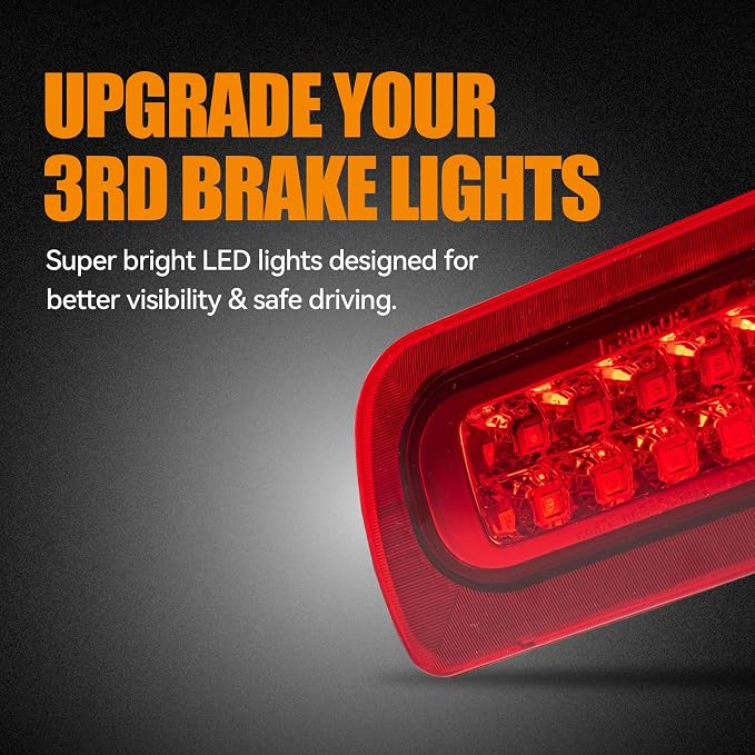 Third 3rd Brake Light LED for 1994-2003 Chevy S10/GMC Sonoma Standard/Regular/Crew Cab, High Mount Rear Brake Lights Assembly, Waterproof Center Cab Lamp Stop Light (Not for Extended Cab)