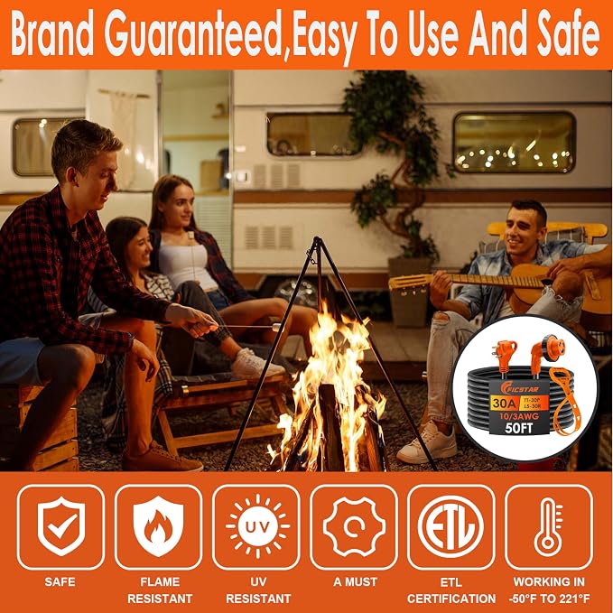 30 Amp RV Extension Cord,50 ft,Heavy Duty Generator Extension Cord with LED Power Indicator,30 AMP Female 90° Twist Lock Adapter with Reverse Polarity Lamp,NEMA TT-30P to L5-30R,120V/125V