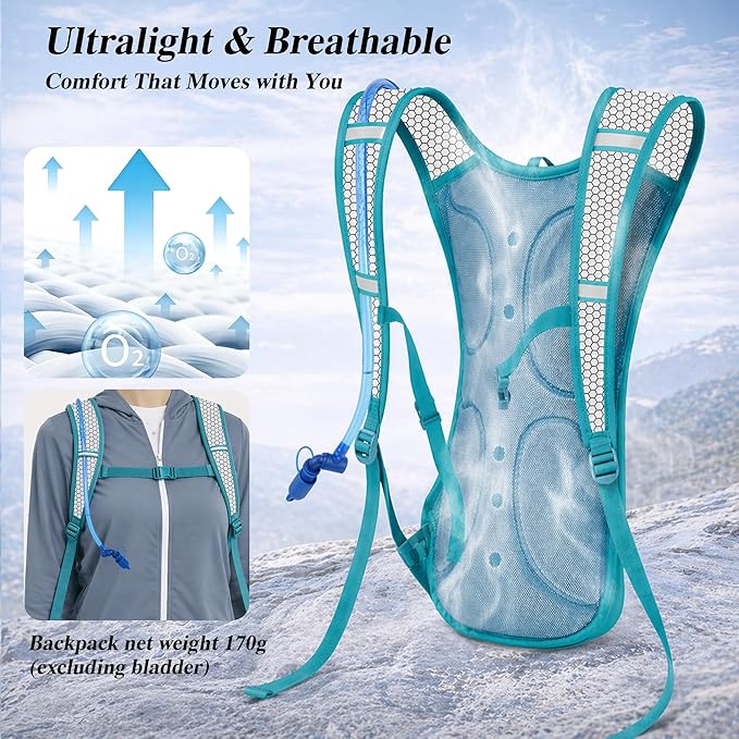 2 Pack Hydration Backpack Pack with 2L Hydration Bladder, TNYSPORT Lightweight Breathable Water Backpack with 3 Layer Pockets, Reinforced Shoulder Straps for Hiking Running Cycling