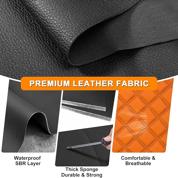 Industrial Vehicle Seat Cover for Skid Steer, Heavy Duty Leather Seat Cover, Compatible with John Deere, Caterpillar, Kubota, Bobcat, New Holland, Orange