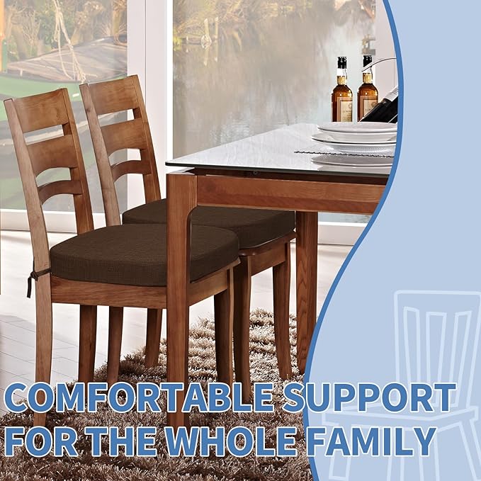 BUYUE Thickened 2.5" Friendly Woven Fabric Dining Chair Cushion, U-Shape High Density Foam Comfortable Chair Pad for Kitchen, Slip Resistant Indoor Seat Cushion (1 Piece, Chocolate)
