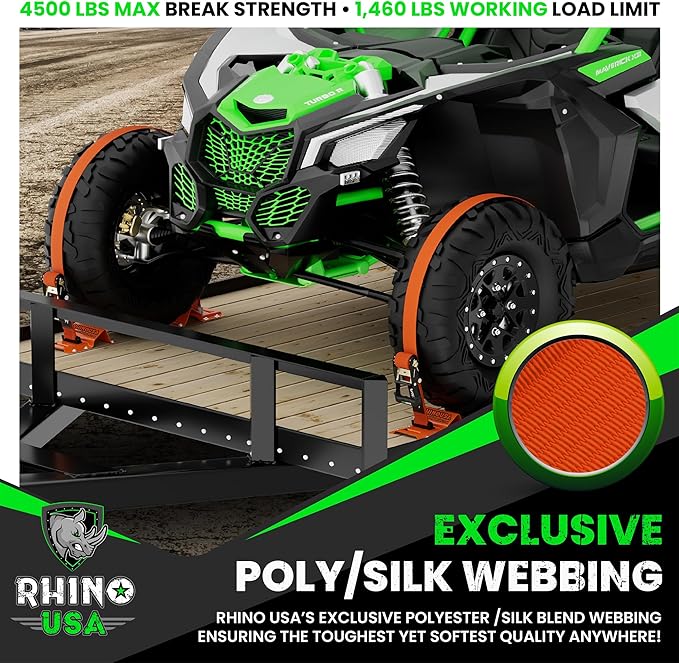 Rhino USA E Track Ratchet Tie Down Straps (4,500lb Break Strength) - Includes (2) Premium 2" x 16' eTrack Tie Downs - Ultimate Heavy Duty eTrack Cargo Strap System for Trailer, Truck, Motorcycle