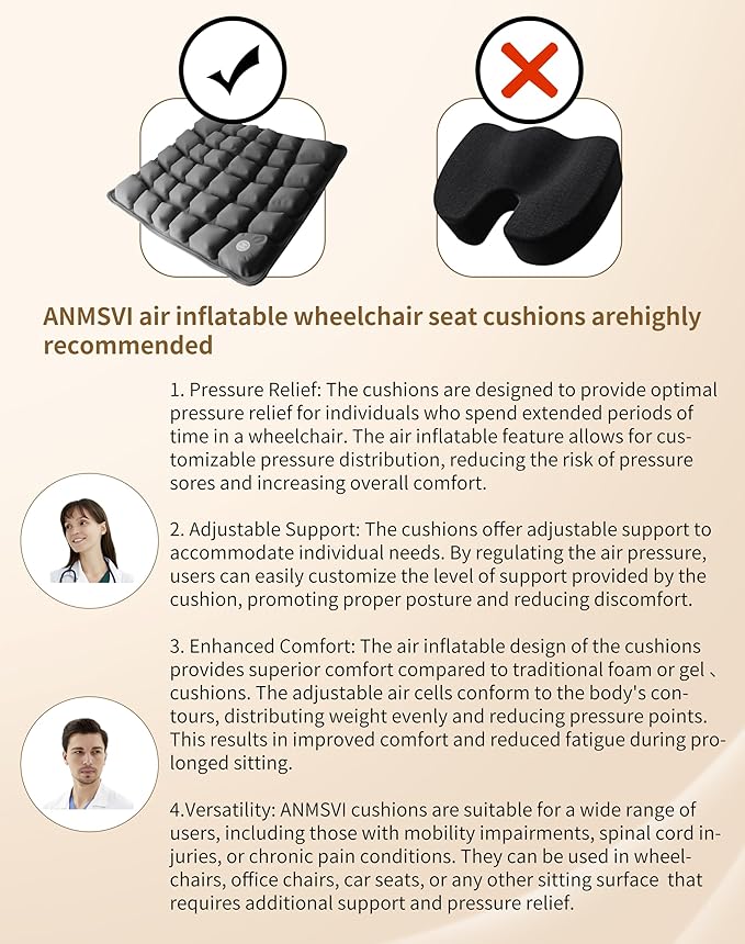 Inflatable Seat Cushion with Built-in Pump for Airplane Travel, Car & Office Chair - Portable Air Pad for Sciatica, Coccyx & Tailbone Pain Relief - 3D Air Cell Support for Long Sitting, 0.8lbs